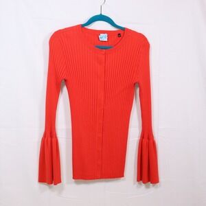 Cabi Ribbed Bell Sleeve Cardigan S Orange Womens Knit Button Up Sweater